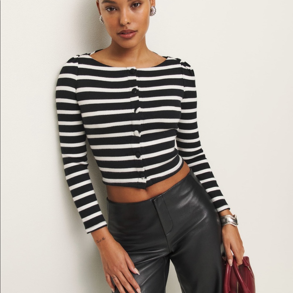 Reformation Black and White Striped Cardigan
